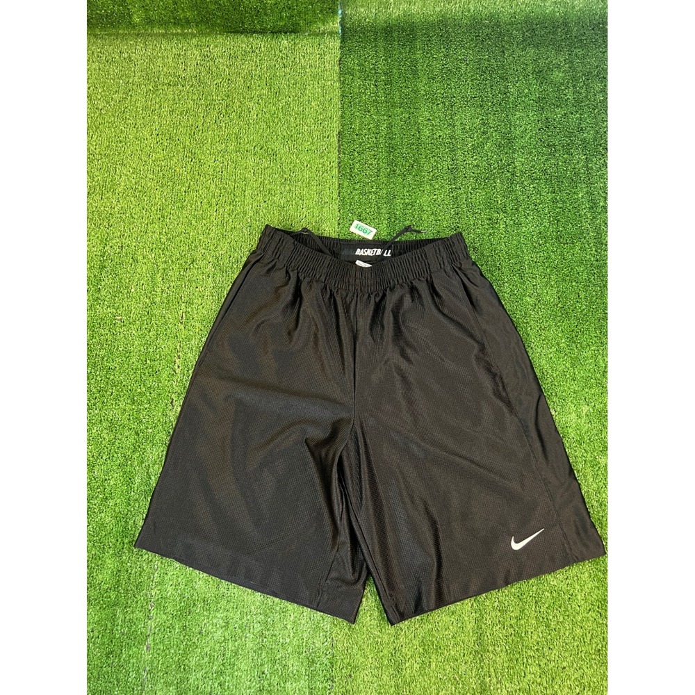 Nike Basketball Shorts Mens Medium Black Mesh Athletic Swoosh Logo Baggy